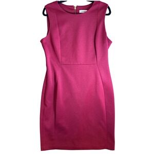 Calvin Klein Sheath Dress Burgundy Sleeveless Zipper Back Business Size 14